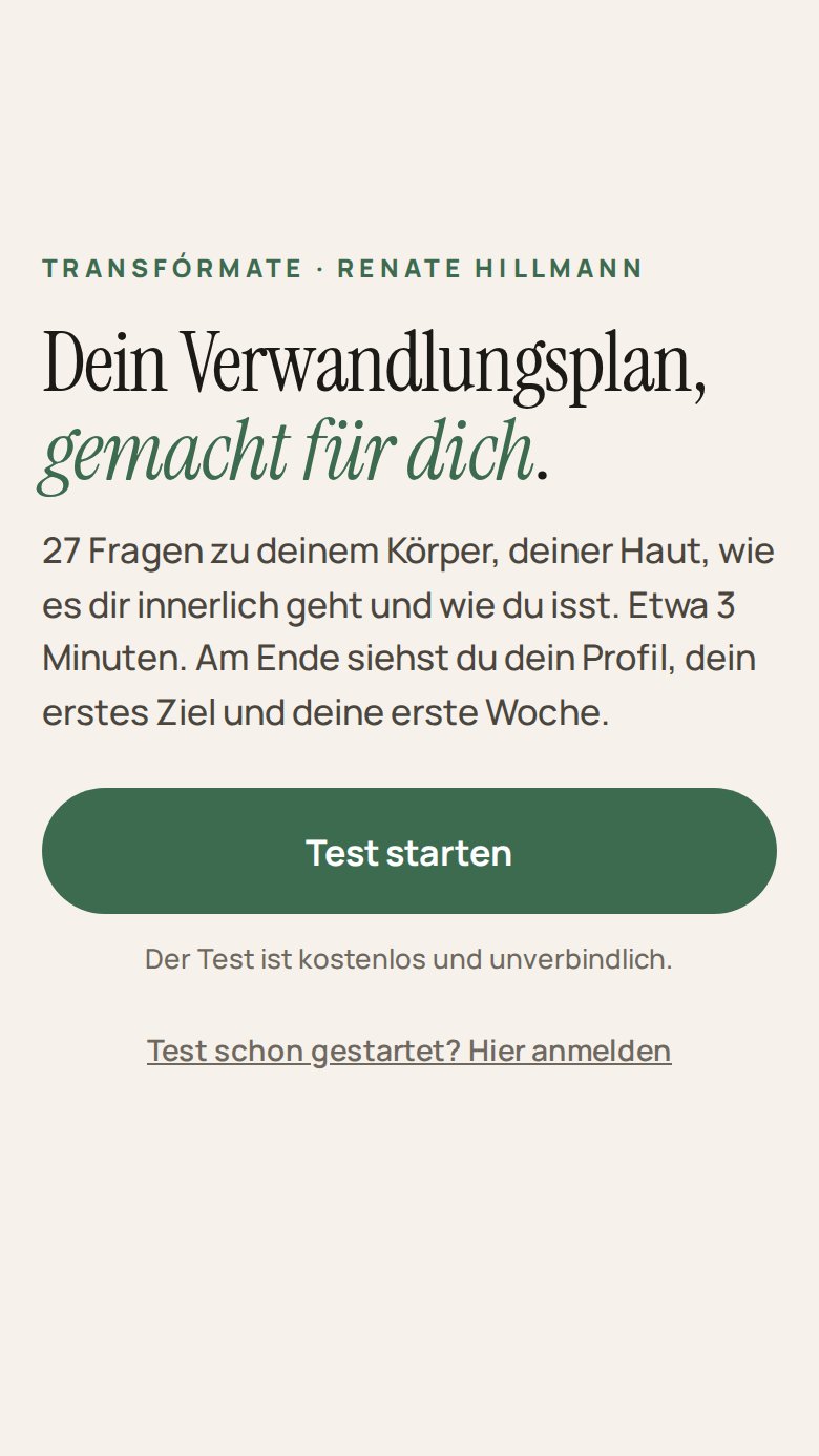 Startseite der App Transfórmate auf Deutsch